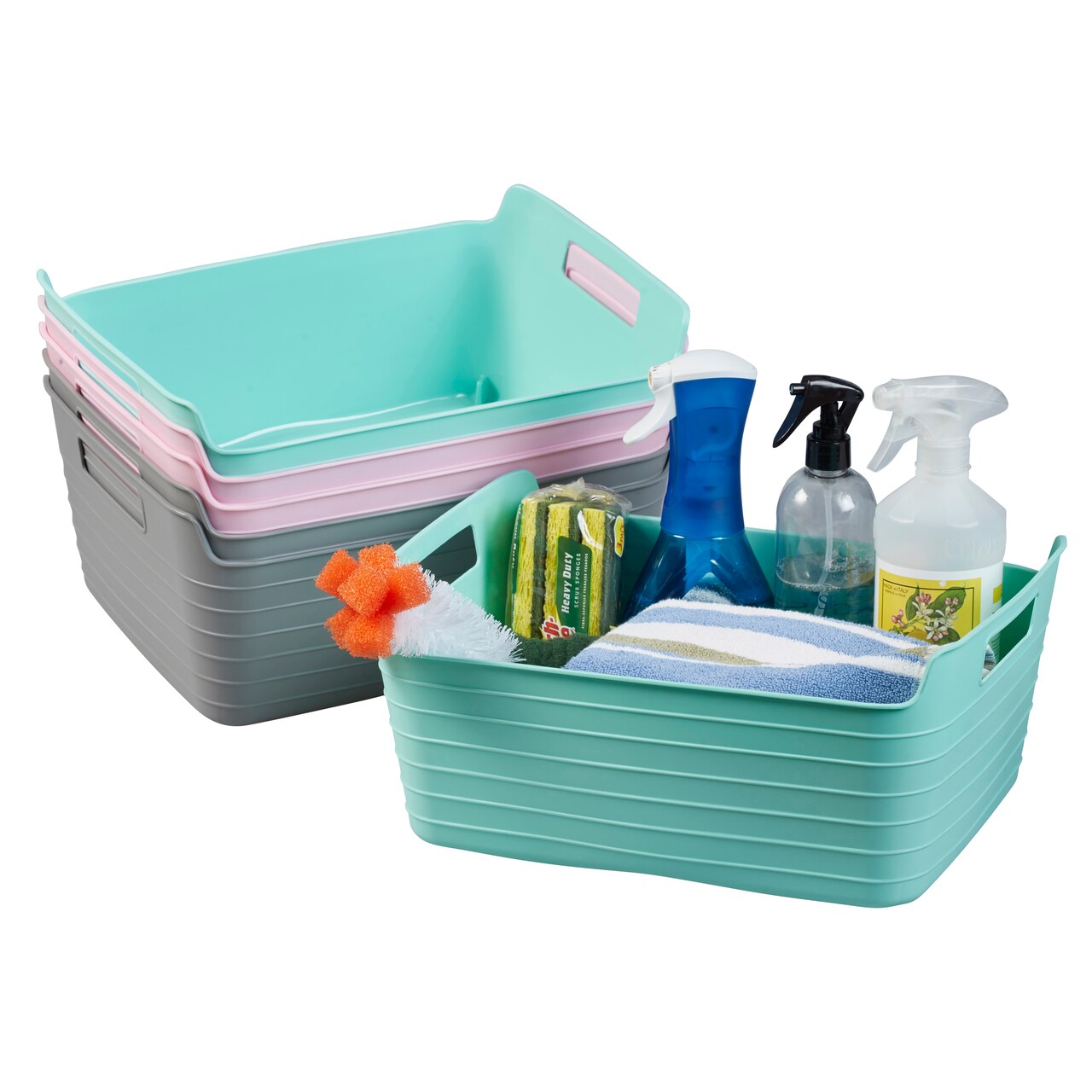 Bendi-Bins with Handles, Flexible Plastic Storage Baskets, 14.6in x 11.4in, 6-Piece